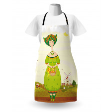 Girl and Kitten in Farm Apron