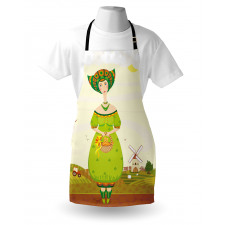 Girl and Kitten in Farm Apron