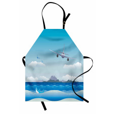 Plane Fly on Sea and Shark Apron