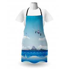 Plane Fly on Sea and Shark Apron