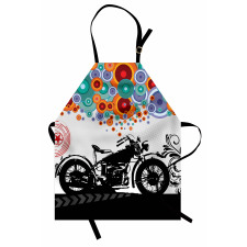Retro Mutfak Önlüğü Daireler Motosiklet Desenli