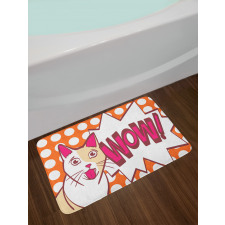 Comic Cat with Wow Lettering Bath Mat
