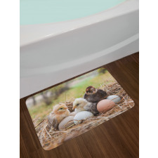 Little Chickens in Hay Eggs Bath Mat