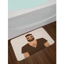 Tattooed Hipster Cartoon Bath Mat