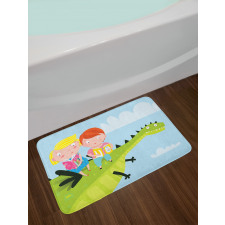 Boy Girl Sitting on Dragon Bath Mat