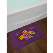 Symbolic Bird and Stamp Art Bath Mat