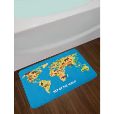 Flat Map of World Bath Mat