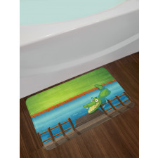 Cartoon Style River Scene Bath Mat