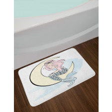 Mermaid Girl on Crescent Bath Mat