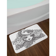 Girl Crescent Sketch Art Bath Mat