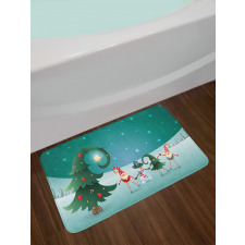 Friendly Gnomes Winter Scene Bath Mat