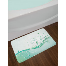 Curvy Lines Wave Flowers Bath Mat