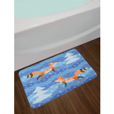 Winter Snowing Tree and Animal Bath Mat