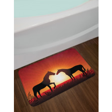 Horses Silhouette on Sunset Bath Mat