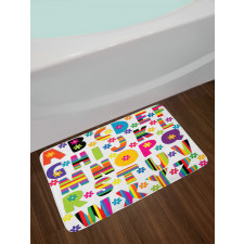 Floral Educational Letters Bath Mat