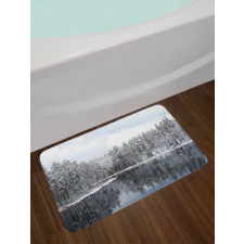 Trees in Cold Day Lake Bath Mat