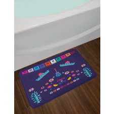 Guitar Hat Flowers Bath Mat