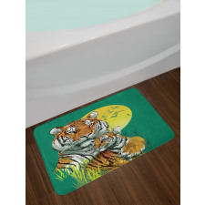 Tiger Family in Jungle Bath Mat