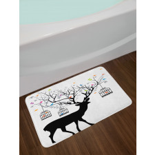 Deer Colorful Birds Bath Mat