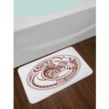 Folkloric Bird in Circle Bath Mat