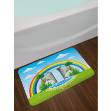 Waterfall and Rainbow Cartoon Bath Mat