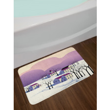 Graphical Village Scene Bath Mat