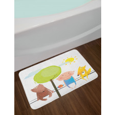 Bear Fox Child Sit on a Wire Bath Mat