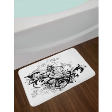 Monochrome Abstract Leaves Bath Mat