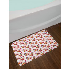 Striped Lavatera Flowers Bath Mat