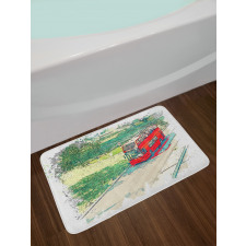 Tourist Bus Watercolor Art Bath Mat