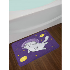 Cat Astronaut Cartoon Bath Mat