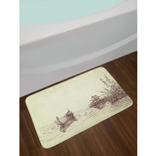 Pencil Drawn Lake and Boat Bath Mat