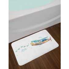 Nursery Airplane Cloud Stars Bath Mat