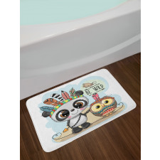 Panda Owl Bird in Feathers Bath Mat