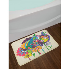 Grunge Style Flowers Artwork Bath Mat