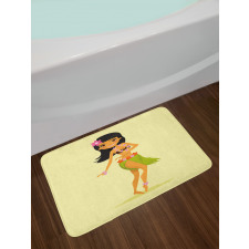 Hawaiian Dancer Girl Cartoon Bath Mat