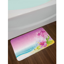 Abstract Waves Hibiscus Palms Bath Mat