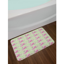 Pinkish Flower Silhouettes Bath Mat