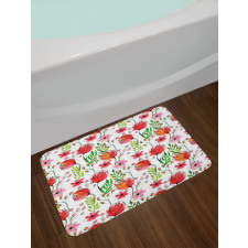 Scribbled Flowers and Leaves Bath Mat