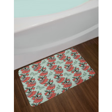 Flower Butterfly Silhouettes Bath Mat