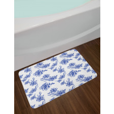 Blue Peonies Blossom Art Bath Mat