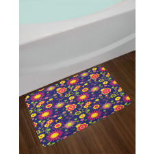 Flowers in Childish Pattern Bath Mat