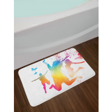 Jumping People Butterflies Bath Mat