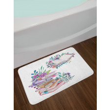 Watercolor Bookworm Floral Bath Mat