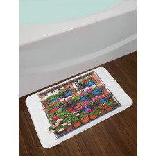 Flower Pots on Old Window Bath Mat