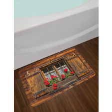 Wooden Hut with Window Bath Mat