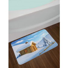 Lodge in Snowy Landscape Bath Mat