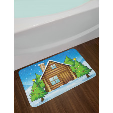 Cabin and Firs in Winter Bath Mat