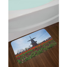 Windmill Photo on Tulip Field Bath Mat