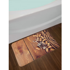 Wooden Table Wine Corks Bath Mat